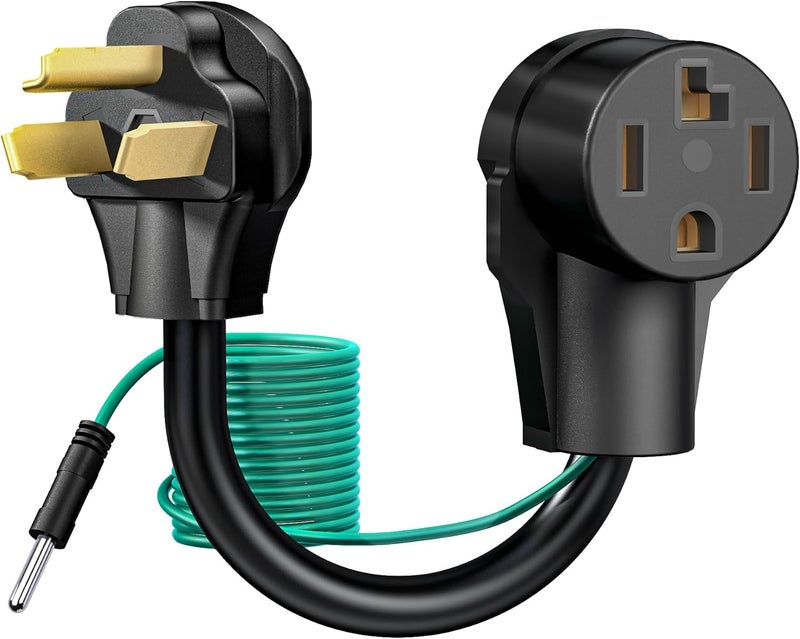 Strightinc 4 Prong to 3 Prong Dryer Plug Adapter with Green Ground Wire, Connects 4-Prong New Dryer Female to 3 Prong Old Dryer Male Receptacle, 10-30P to 14-30R Dryer Adapter - Image 1